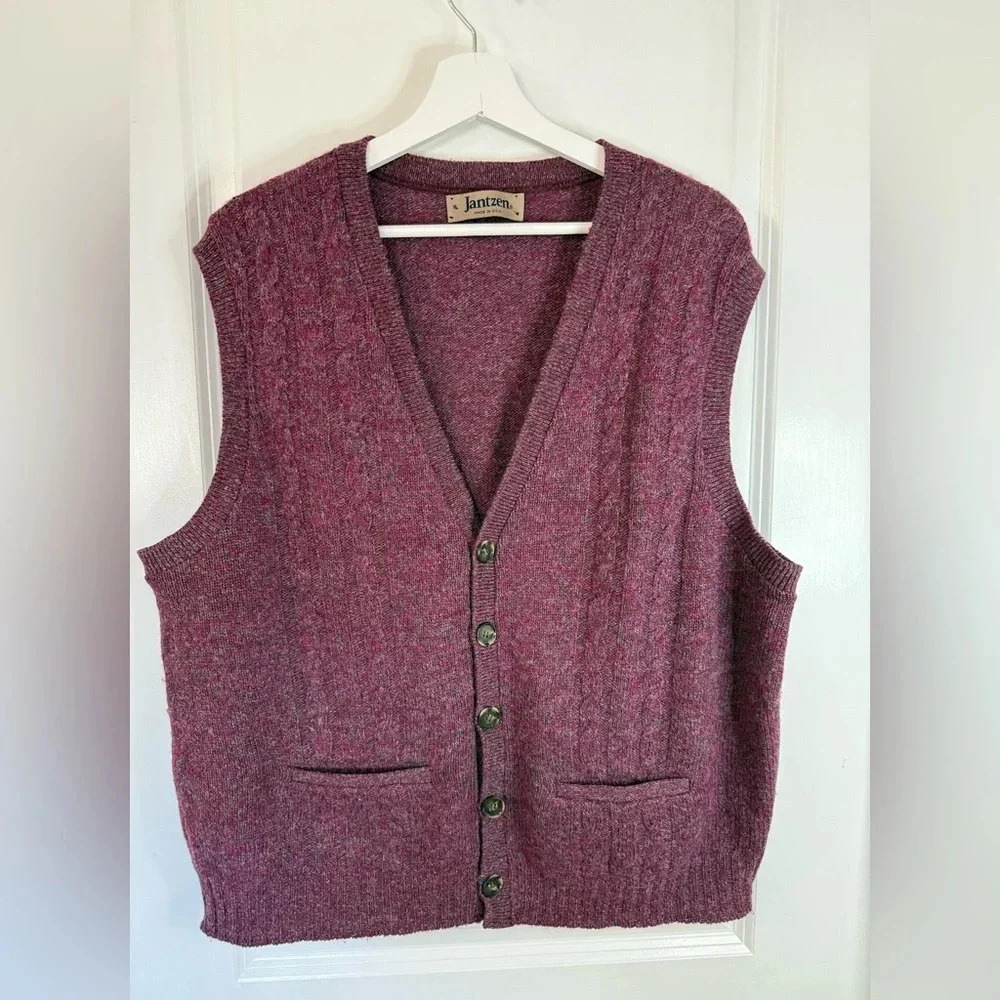 Jantzen Men’s Burgundy Red Button-Up V-Neck Sweater Vest - Size XL